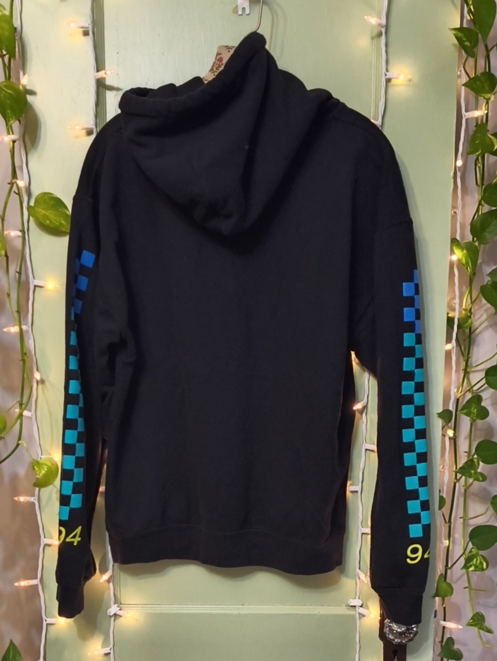 Women's PlayStation Black Aqua Checker Sleeve Console Japan 1994 M - Picture 8 of 10